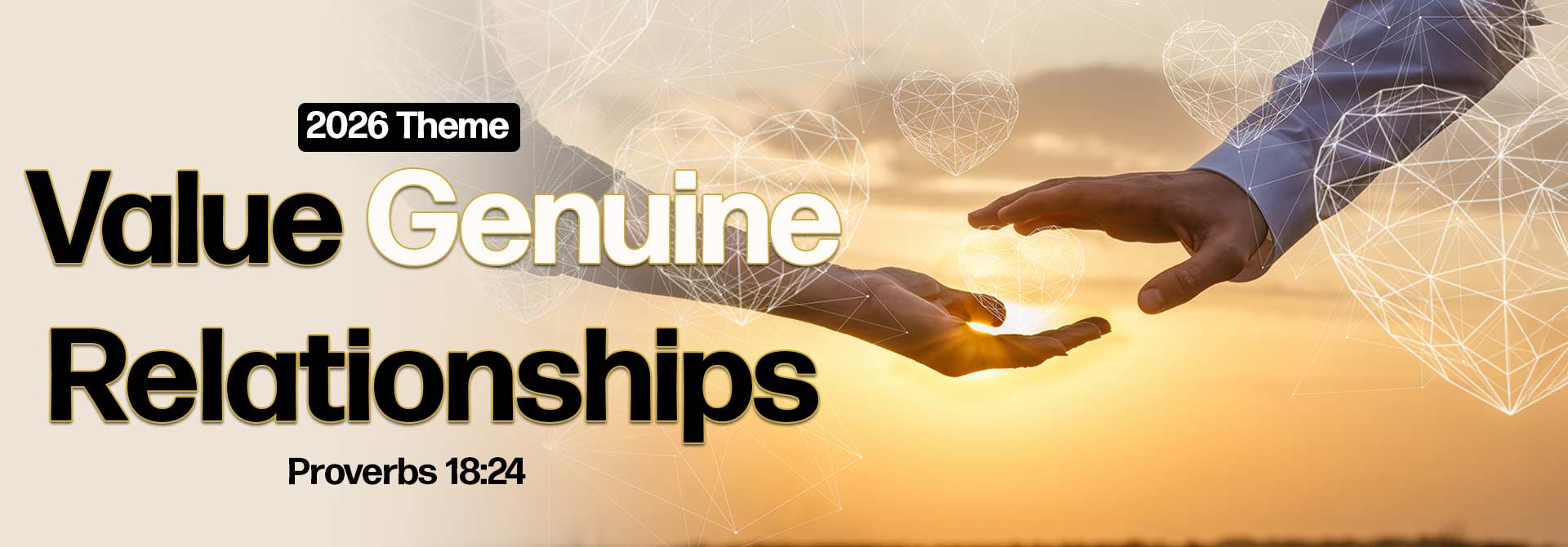banner with hands almost touching and the words Value Genuine Relaationships